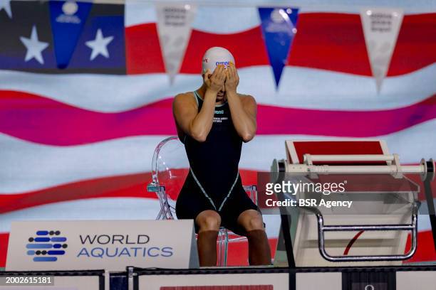 Kira Toussaint of the Netherlands competing in the Women 100m Backstroke Final on Day 12: Swimming of the Doha 2024 World Aquatics Championships on...