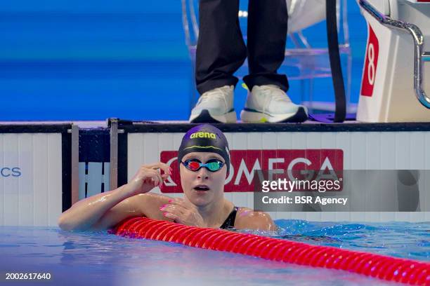 Maaike de Waard of the Netherlands competing in the Women 100m Backstroke Final on Day 12: Swimming of the Doha 2024 World Aquatics Championships on...