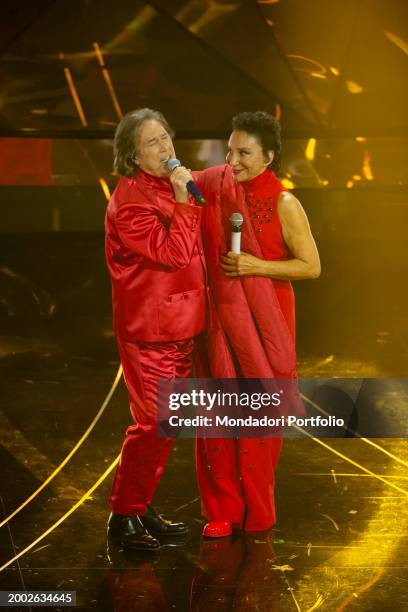 Italian singers Angelo Sotgiu and Angela Brambati of Ricchi e Poveri at 74 Sanremo Music Festival. Final evening. Sanremo , February 10th, 2024