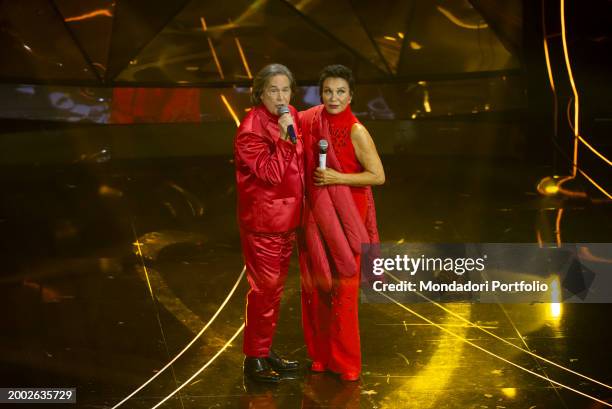 Italian singers Angelo Sotgiu and Angela Brambati of Ricchi e Poveri at 74 Sanremo Music Festival. Final evening. Sanremo , February 10th, 2024