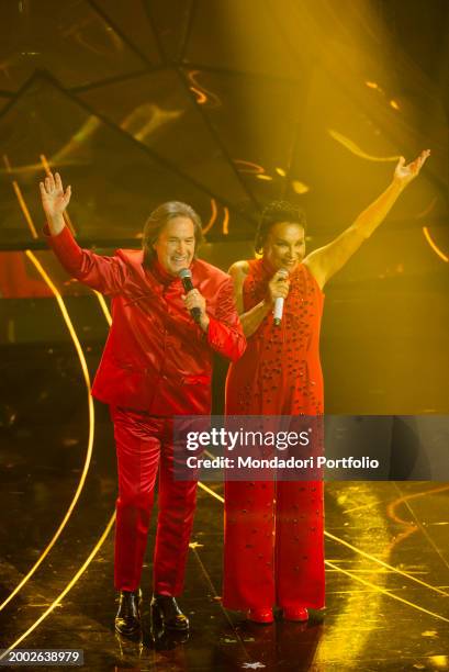 Italian singers Angelo Sotgiu and Angela Brambati of Ricchi e Poveri at 74 Sanremo Music Festival. Final evening. Sanremo , February 10th, 2024