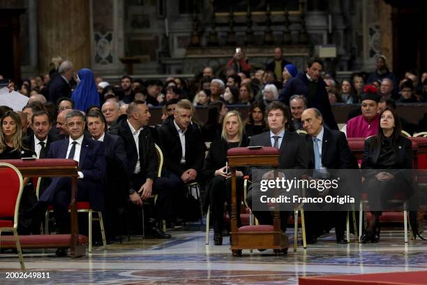Argentina's President Javier Milei flanked by his sister Karina Elizabeth Milei, Argentina's Interior Minister Guillermo Francos and Sandra...