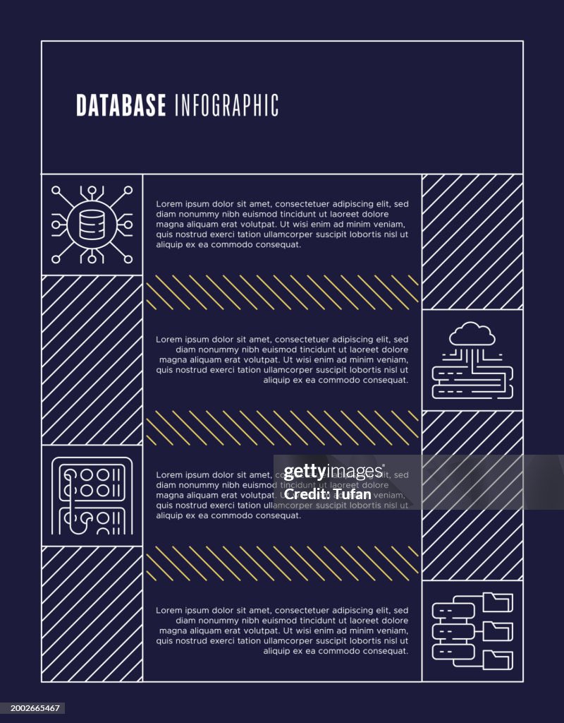 Database Infographic Template - Data Analysis, Storage, Security, Network Icons