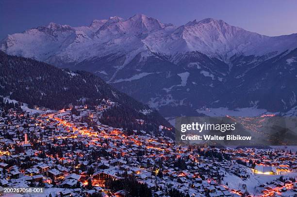 switzerland, wallis, verbier, view of town, evening - verbier bildbanksfoton och bilder