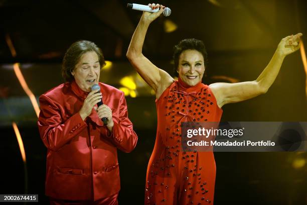 Italian singers Angelo Sotgiu and Angela Brambati of Ricchi e Poveri at 74 Sanremo Music Festival. Final evening. Sanremo , February 10th, 2024