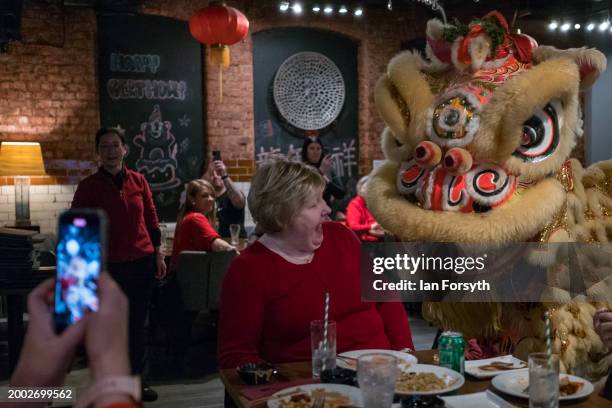 Diners react as the traditional Lion Dance performance visits restaurants in Newcastle’s Chinatown to bring good luck during Chinese New Year...