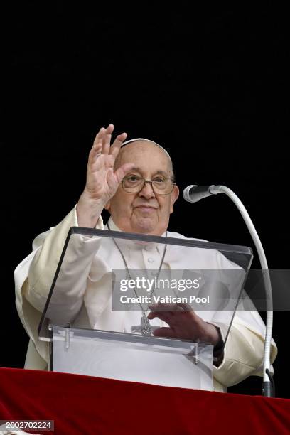 Pope Francis delivers his Sunday Angelus blessing from his studio overlooking St. Peter's Square on February 11, 2024 in Vatican City, Vatican....