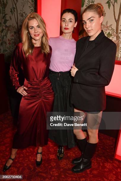Donna Air, Erin O'Connor and Freya Aspinall attend the launch of the new lip collection from Hourglass Cosmetics at Nikita on February 13, 2024 in...