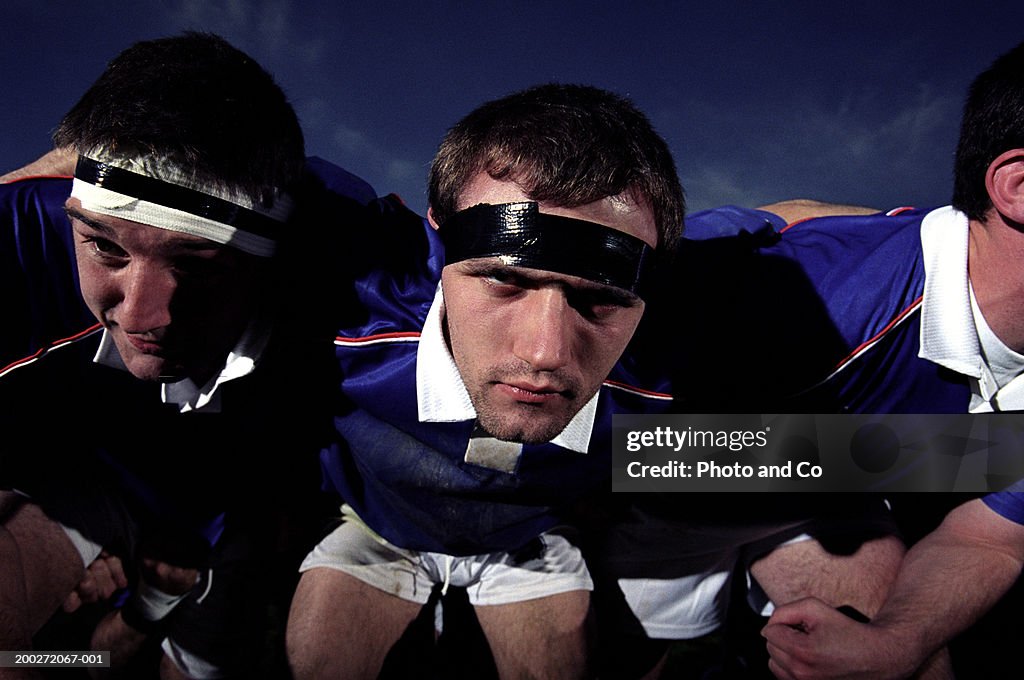 Front Row Forward Rugby Front Row Of Rugby Team Preparing For Scrummage Closeup High-Res Stock ...