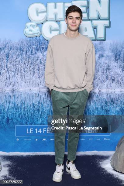 Axel Marbeuf from french TV show 'Star Academy' 2023 attends the "Chien Et chat" Premiere at Cinema UGC Normandie on February 11, 2024 in Paris,...