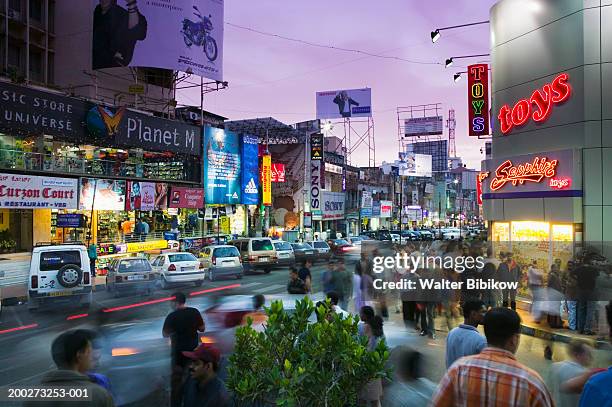 india, karnataka, bangalore, brigade road, dusk (long exposure) - bangalore stock pictures, royalty-free photos & images