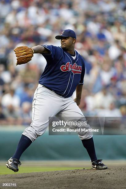 Sabathia of the Cleveland Indians throws a pitch during the game against the Texas Rangers at the Ballpark in Arlington on May 10, 2003 in Arlington,...