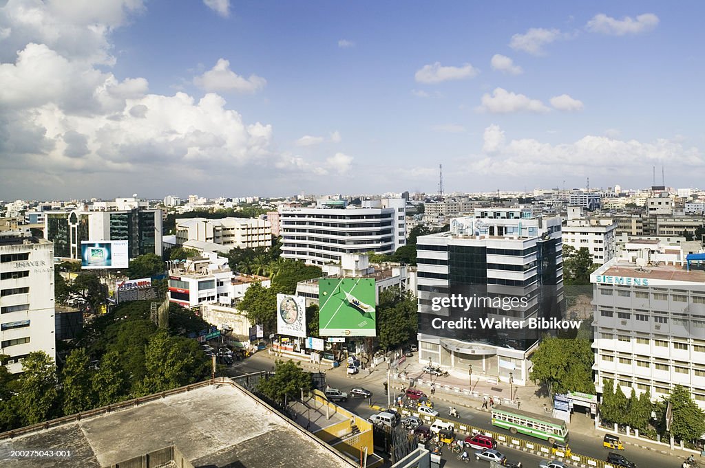 India, Tamil Nadu, Chennai skyline and MG Road