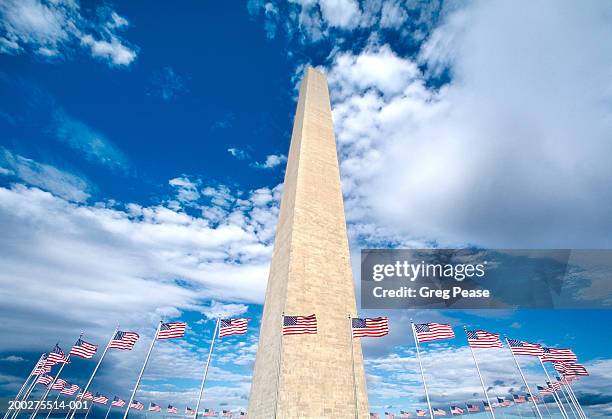 usa, washington dc, flags surrounding washington monument - washington monument stock-fotos und bilder