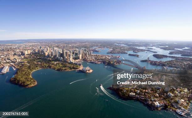 australia, new south wales, sydney harbour, aerial view - sydney aerial stock pictures, royalty-free photos & images