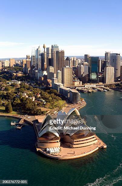 australia, new south wales, sydney harbour, aerial view - sydney australia photos et images de collection