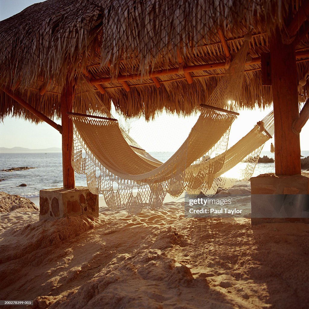 Hammocks in beach hut