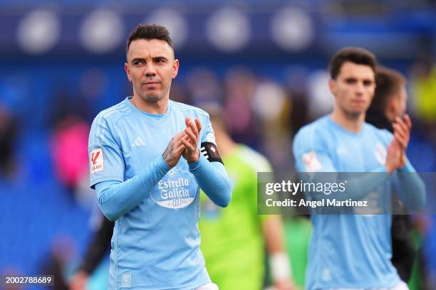 Iago Aspas of Celta Vigo appluds the fans at full-time following the team's defeat in in during the LaLiga EA Sports match between Getafe CF and...