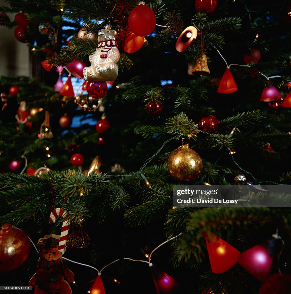 Decorated Christmas tree, close-up