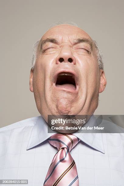mature man about to sneeze, eyes closed, close-up - shirt and tie close up stock pictures, royalty-free photos & images