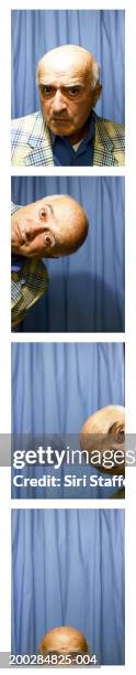 senior man in photo booth - photo strip stock pictures, royalty-free photos & images