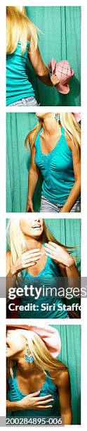 young woman with cowboy hat in photo booth - passfoto stock-fotos und bilder
