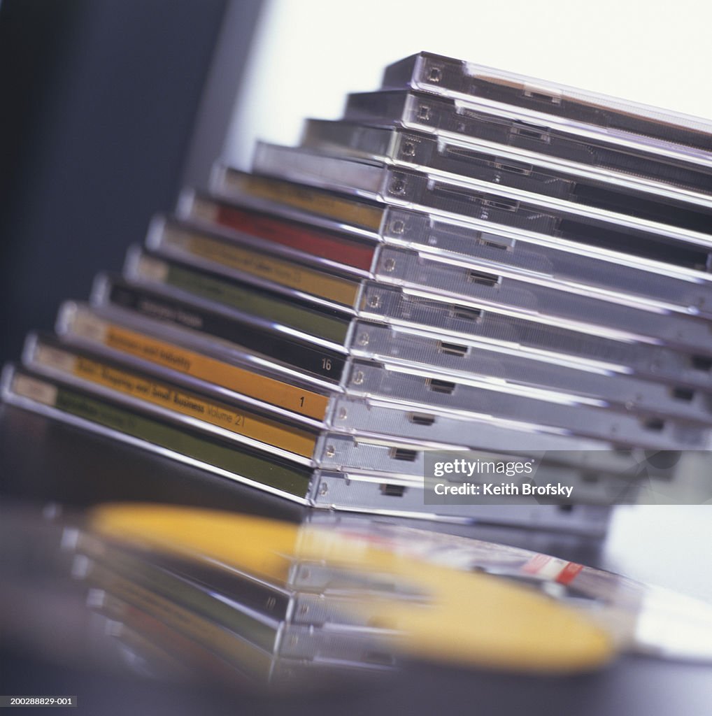 Stack Compact Discs Stack Of Compact Discs On Desk Closeup Surface View High-Res Stock ...