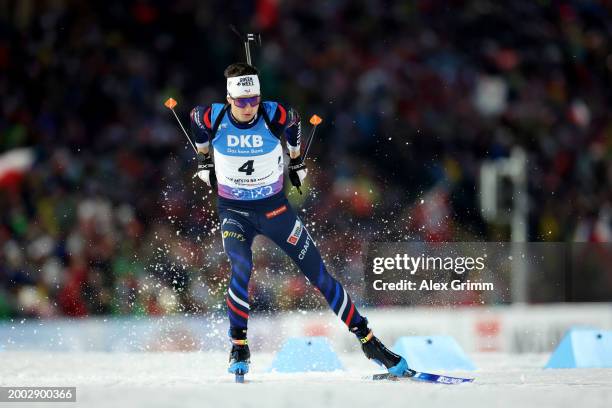 Eric Perrot of France competes in Men's 12.5k Pursuit at the IBU World Championships Biathlon Nove Mesto na Morave on February 11, 2024 in Nove Mesto...