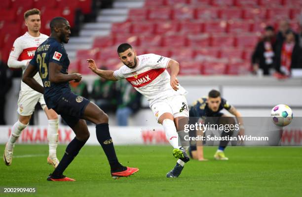 Deniz Undav of VfB Stuttgart scores his team's third goal during the Bundesliga match between VfB Stuttgart and 1. FSV Mainz 05 at MHPArena on...