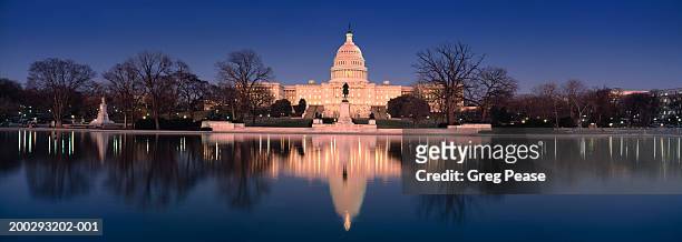 usa, washington, d.c., us capitol building and reflecting pool, night - winter panoramic stock pictures, royalty-free photos & images