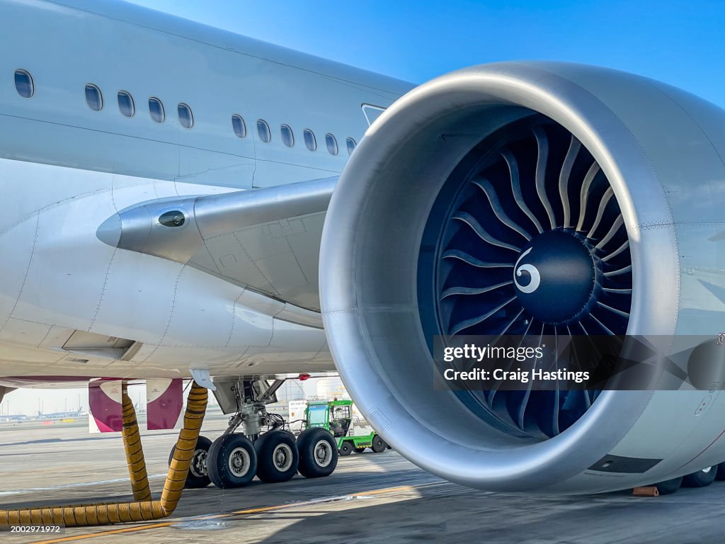 Jet Engine and wing close up on Middle East style background