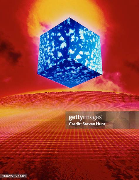 blue cube with clouds (digital enhancement) - bonneville salt flats stock illustrations
