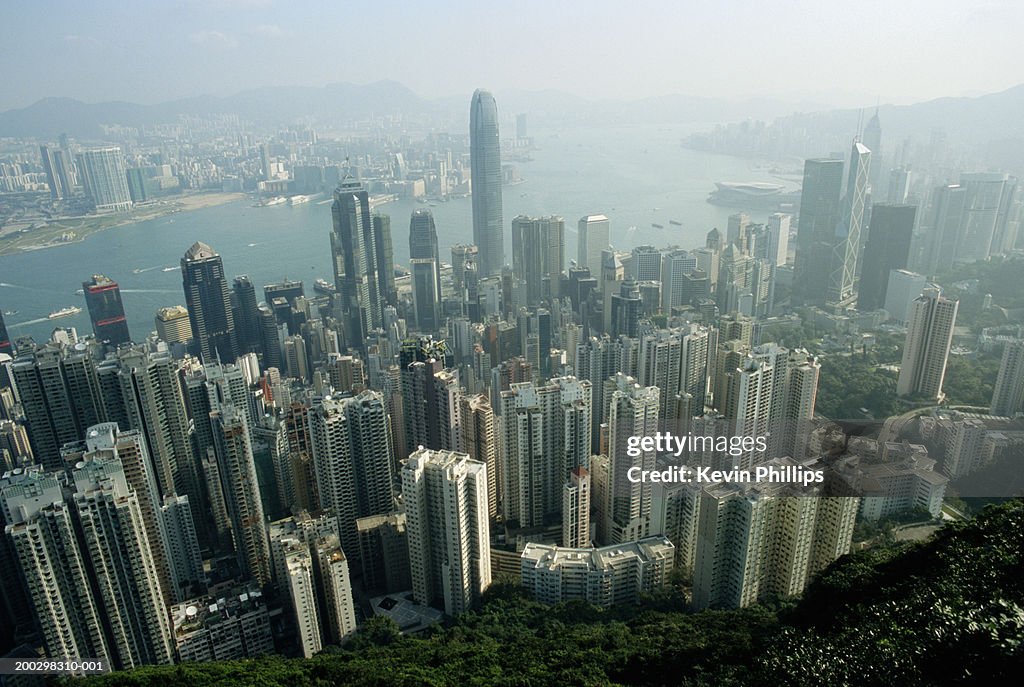 Hong Kong cityscape and harbour, elevated view