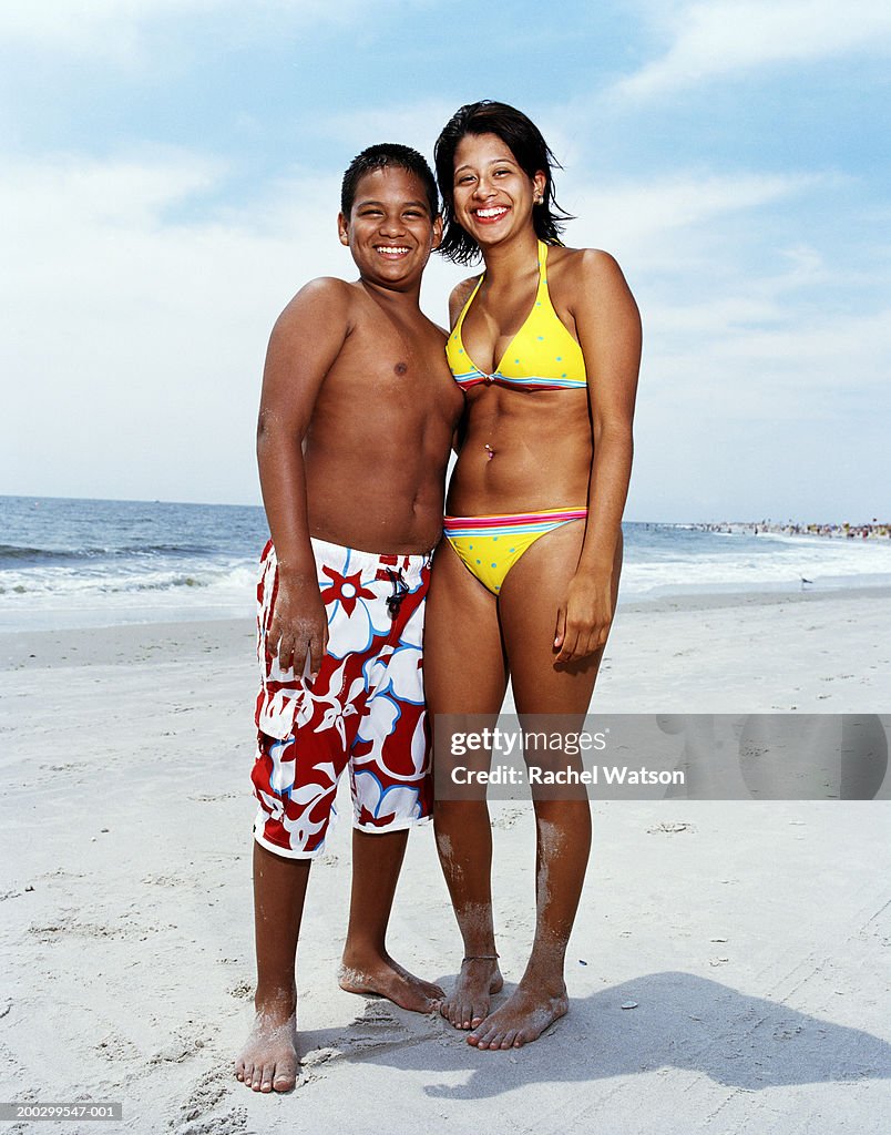 Brother And Sister At Beach Portrait Summer High-Res Stock Photo - Getty  Images