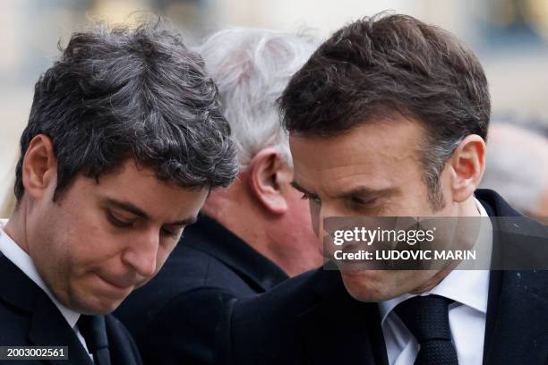 French Prime Minister Gabriel Attal and France's President Emmanuel Macron attend a national tribute ceremony in honour of late French Justice...