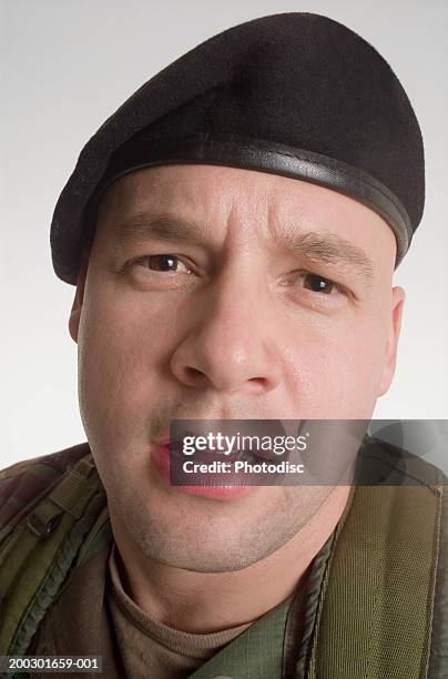 soldier wearing beret, portrait - beret stock pictures, royalty-free photos & images