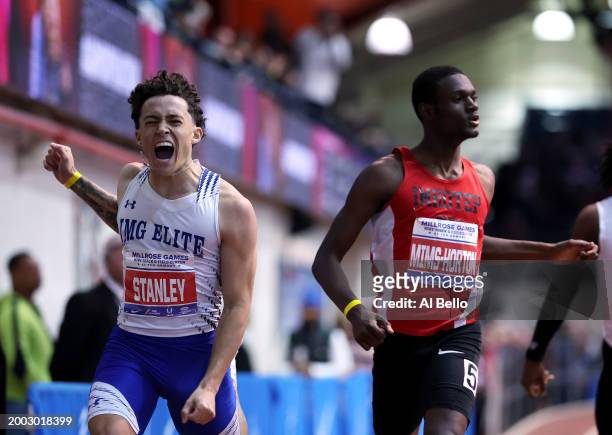 Caine Stanley wins the Dr. Landry Boys' 300m during the 116th Millrose Games at The Armory Track on February 11, 2024 in New York City.
