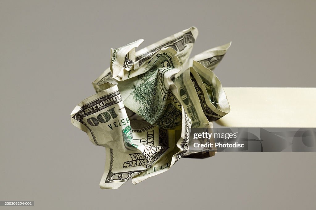 View of crumpled dollar banknotes