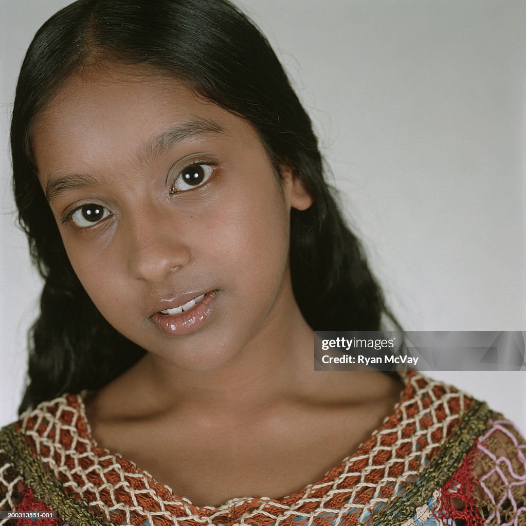 Teenage Girl With Long Black Hair Posing In Studio Portrait High ...