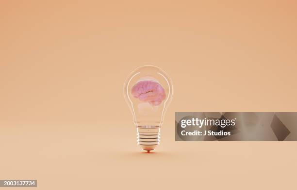 a brain inside a lightbulb - mr brain stock pictures, royalty-free photos & images