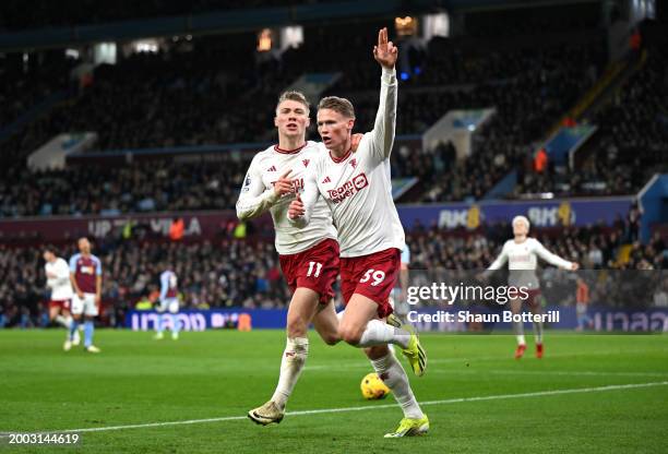 Scott McTominay of Manchester United celebrates scoring his team's second goal during the Premier League match between Aston Villa and Manchester...