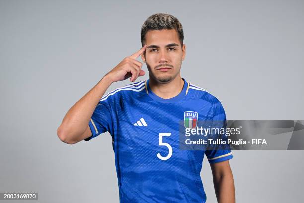 Josep Junior Gentilin of Italy poses for a photo during the FIFA Beach Soccer World Cup UAE 2024 portrait shoot
