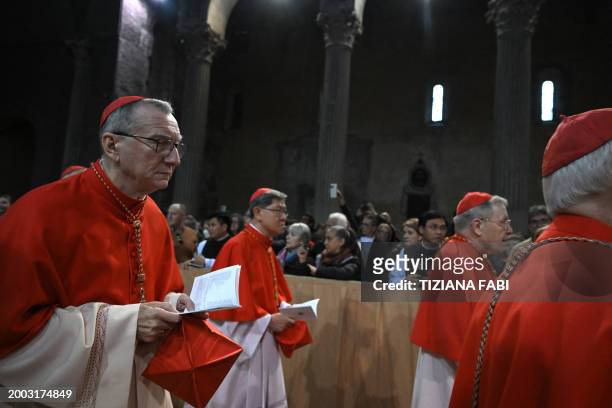 The Vatican's Cardinal Secretary of State Pietro Parolin attends the celebration of Ash Wednesday mass on February 14, 2024 at the Church of Saint...