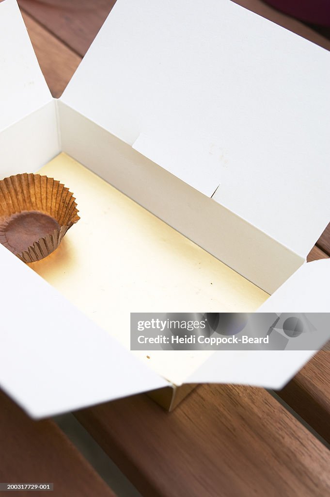 Empty box of chocolate on table, close-up