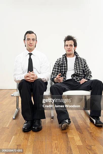 young male twins wearing formal and casual attire, portrait - upright position stock pictures, royalty-free photos & images