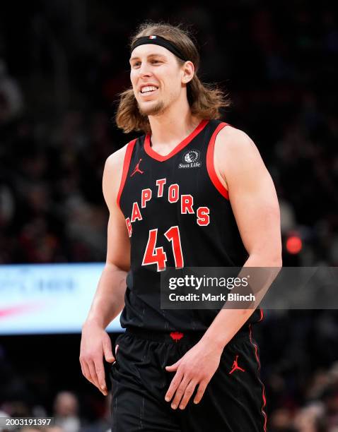 Kelly Olynyk of the Toronto Raptors looks on against the Cleveland Cavaliers during the second half of their basketball game at the Scotiabank Arena...