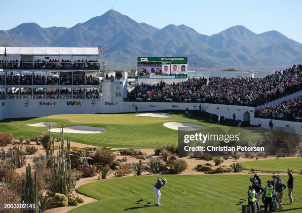 General view is seen as Jhonattan Vegas of Venezuela plays his shot from the 16th tee during the continuation of the third round of the WM Phoenix...