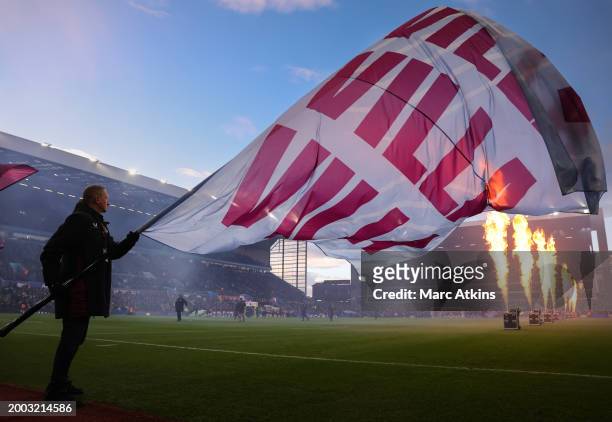 General view of Villa Park as fireworks are set off prior to the Premier League match between Aston Villa and Manchester United at Villa Park on...