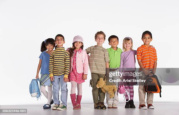 group of children (6-8), smiling, portrait - sólo niñas fotografías e imágenes de stock