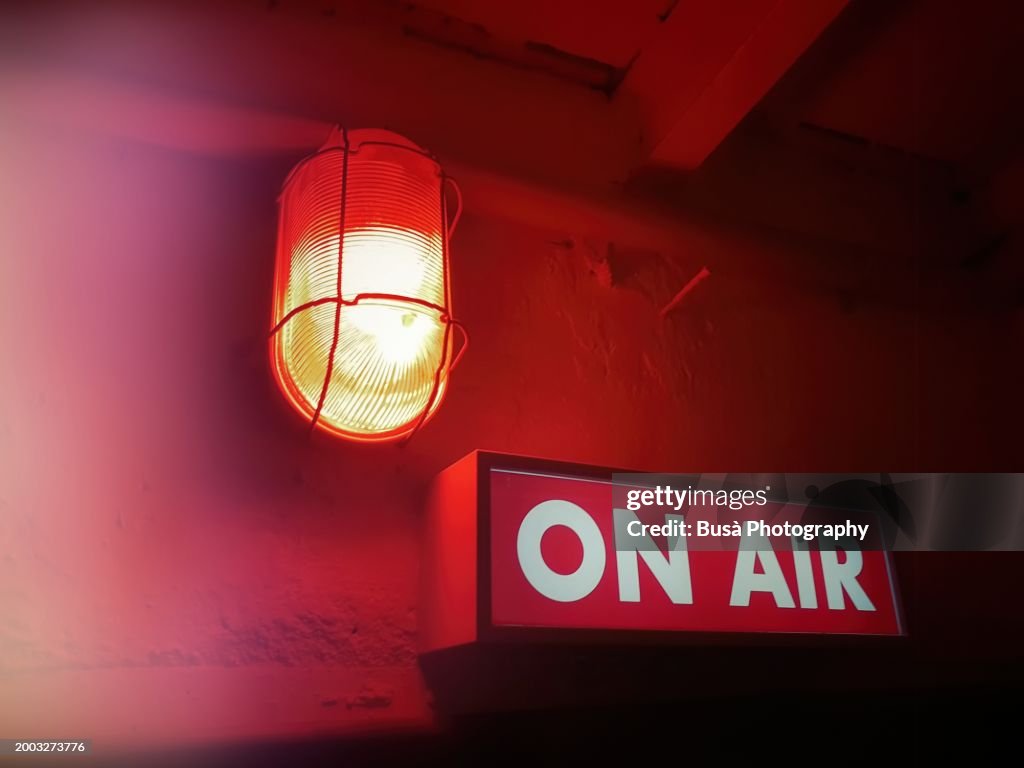 "On Air" sign with red light